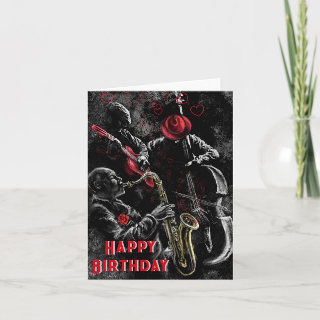 Happy Birthday Card mit Jazz Music - Malerei (Vorderseite)