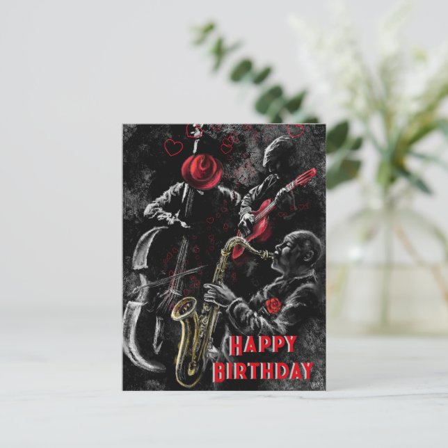 Happy Birthday Card mit Jazz Music - Malerei Postkarte (Stehend Vorderseite)
