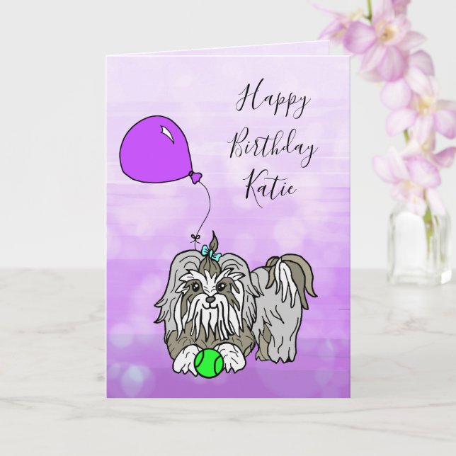 Happy Birthday Card mit Lhasa Apso Shih Tzu Karte (Orchidee)