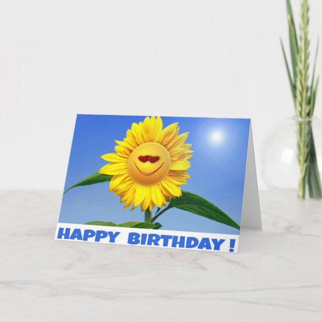 Happy Birthday Card mit lustiger Sonnenblume Karte (Vorderseite)