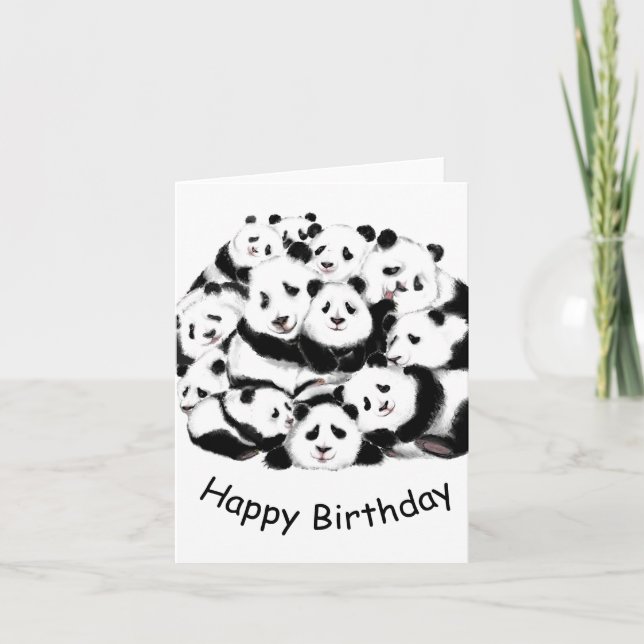 Happy Birthday Card mit Pandas - Funny Karte (Vorderseite)