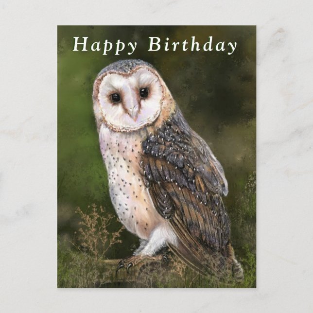 Happy Birthday Card mit Western Barn Owl Postkarte (Vorderseite)