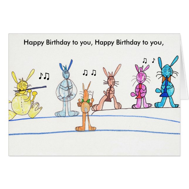 Happy Birthday Card Musical Rabbits (Vorderseite (Horizontal))