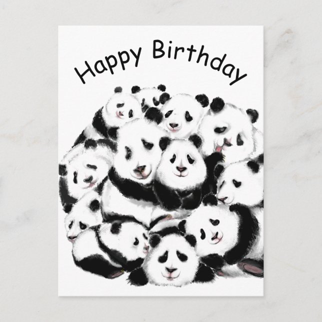 Happy Birthday Card Pandas Family Happy Hug Postkarte (Vorderseite)