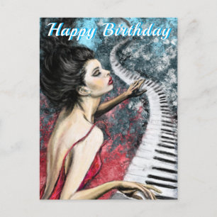 Happy Birthday Card Piano Musik Lady in Red Postkarte