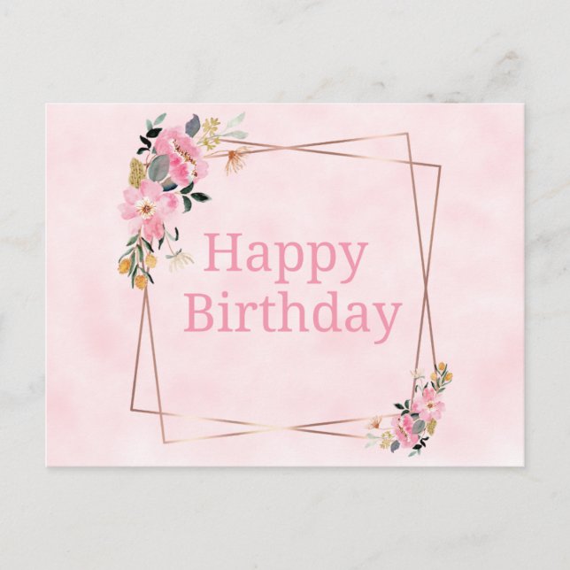 Happy Birthday Card - Pink Flowers Postkarte (Vorderseite)