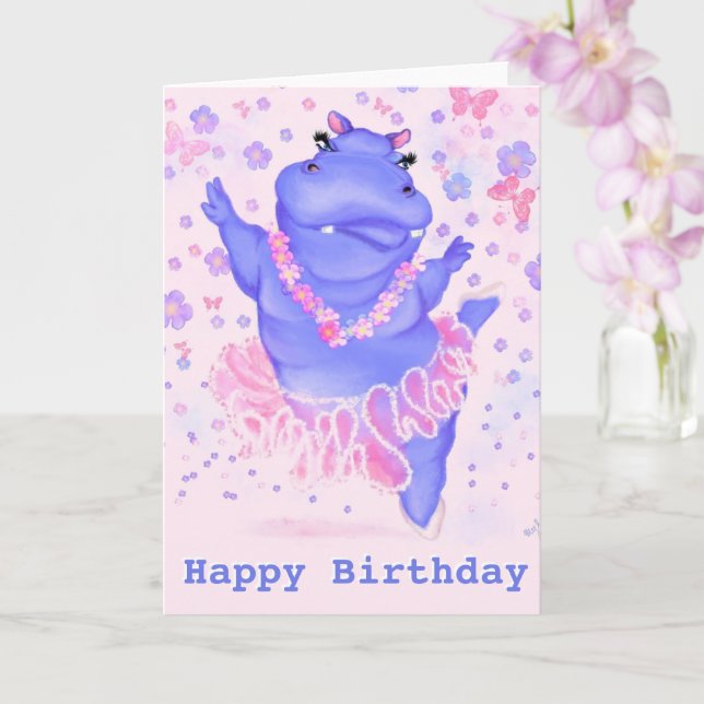 Happy Birthday Card Prima Ballerina Hippo Cartoon Karte (Orchidee)