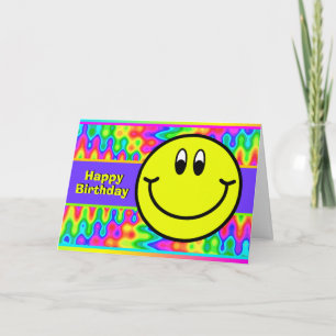Happy Birthday Card Psychedelic Lächeln Gesicht Karte
