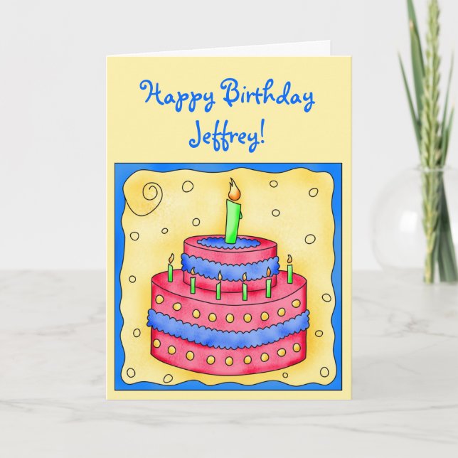 Happy Birthday Card Red Cake on Yellow Karte (Vorderseite)
