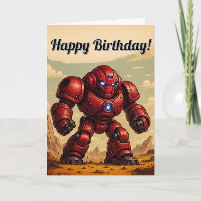 Happy Birthday Card - Red Robot Mech Karte (Vorderseite)