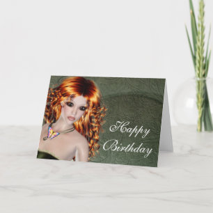 Happy Birthday Card - Redhead Fantasy Woman 1 Karte