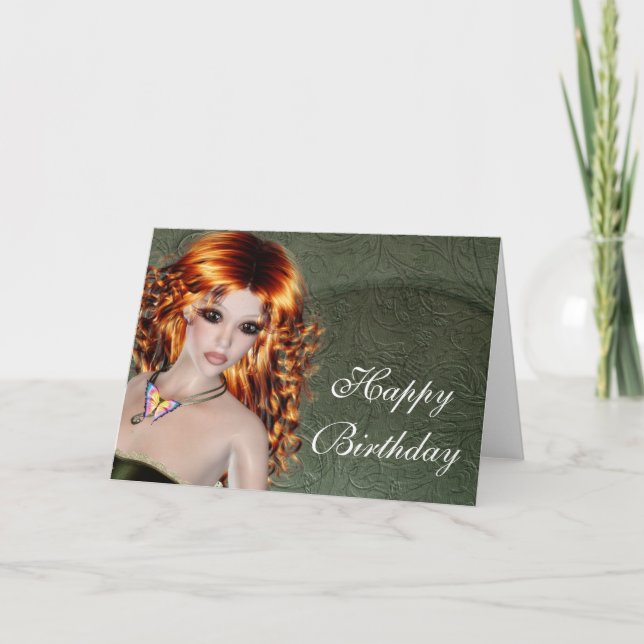 Happy Birthday Card - Redhead Fantasy Woman 1 Karte (Vorderseite)