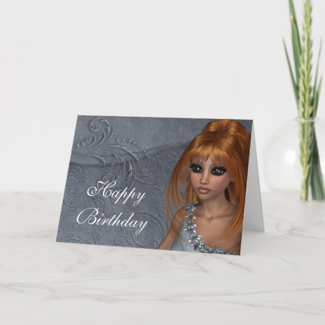Happy Birthday Card - Redhead Fantasy Woman 2 Karte (Vorderseite)