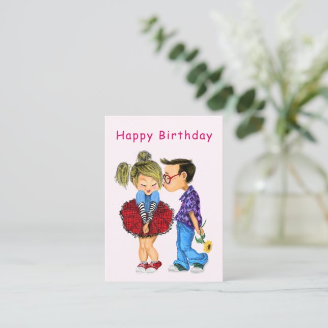 Happy Birthday Card Romantic Couple Liebe Malerei Mitteilungskarte (Stehend Vorderseite)
