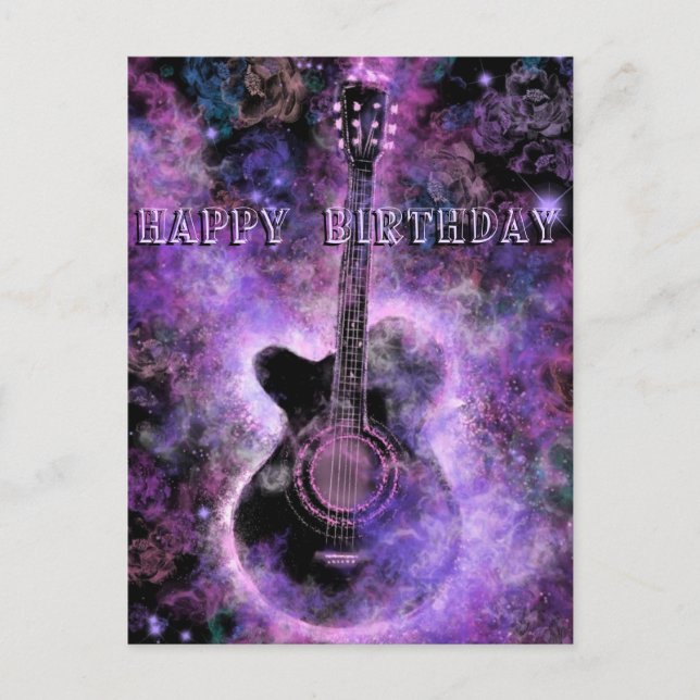 Happy Birthday Card Romantic Gitarre Postkarte (Vorderseite)