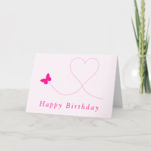 Happy Birthday Card Rosa Butterfly - Herz Karte