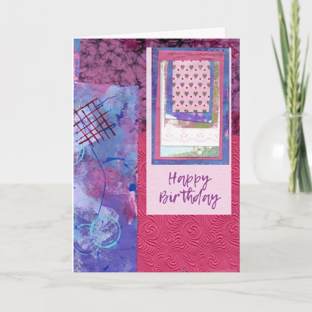 Happy Birthday Card Rosa Collage Karte (Vorderseite)