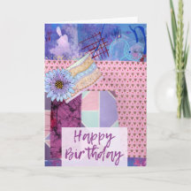 Happy Birthday Card Rosa mit Blume Collage