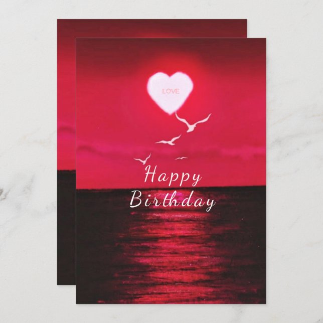 Happy Birthday Card Rotes Meer Sonnenuntergang Lie (Vorne/Hinten)