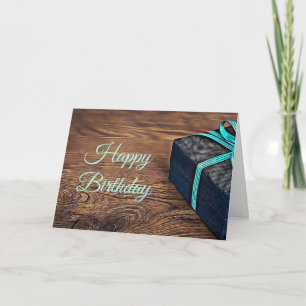 Happy Birthday Card Rustic Wood Black and Blue Karte