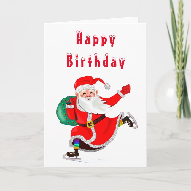 Happy Birthday Card Santa mit Geschenken Karte (Vorderseite)