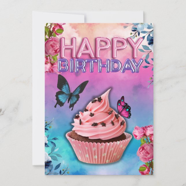 Happy Birthday Card (Schmetterlingsthema) Feiertagskarte (Vorderseite)
