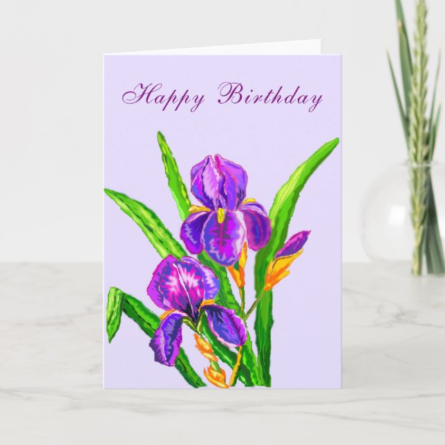 Happy Birthday Card Schöne Iris Blume Karte (Vorderseite)