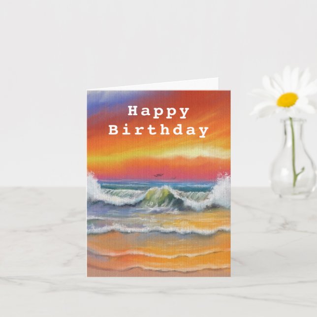 Happy Birthday Card Sea Sunset Painting Karte (Kleine Pflanze)