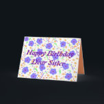Happy Birthday Card Sister Karte<br><div class="desc">Vollständig anpassbar,  personalisieren,  Name hinzufügen,  Beziehung ändern,  Nachricht. Hübsche Blume und Punkte in Blau,  lila und Orange.</div>