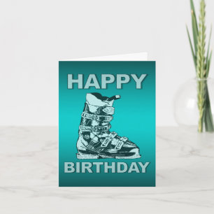 Happy Birthday Card Ski Boot Blue Karte