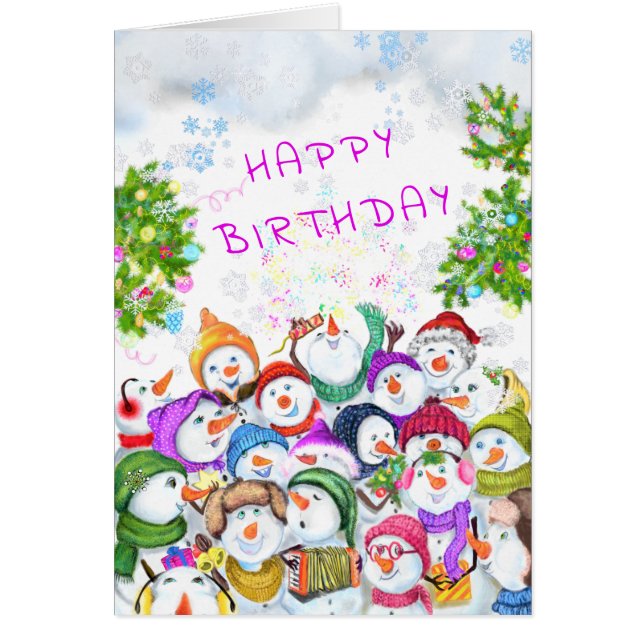 Happy Birthday Card Snowmans Geburtstagsparty (Vorne)