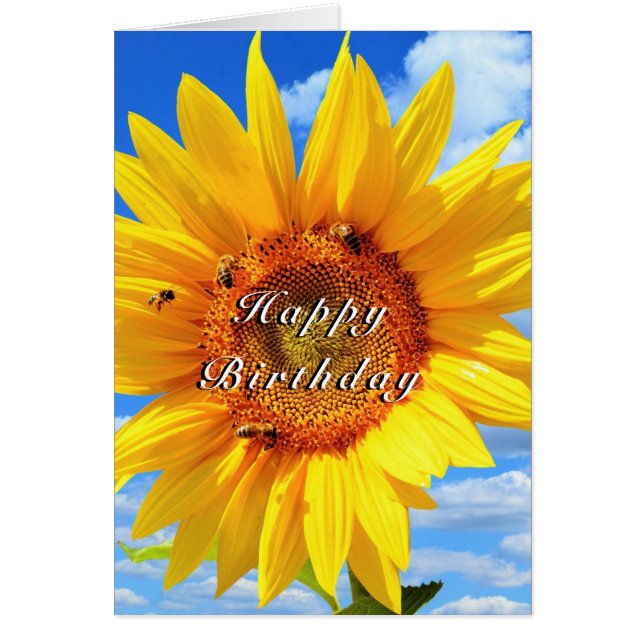 Happy Birthday Card Sonnenblumen und Bienen auf Bl (Vorne)