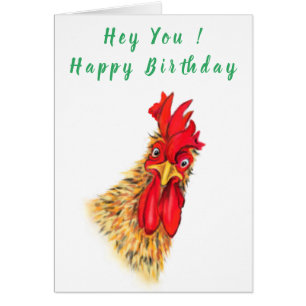 Happy Birthday Card Spielerisch Neugierig Rooster 