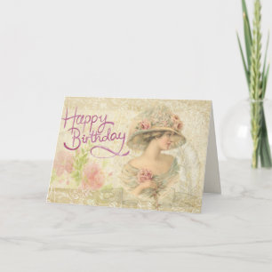 Happy Birthday Card Vintag Edwardian Lady Romance Karte