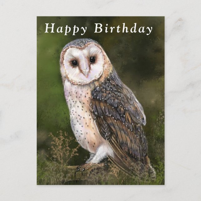 Happy Birthday Card Western Barn Owl Postkarte (Vorderseite)