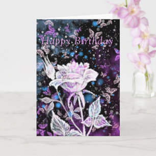 Happy Birthday Card Winter Rose und Schmetterlinge Karte