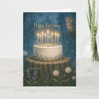 Happy Birthday card with magic forest and owl Karte