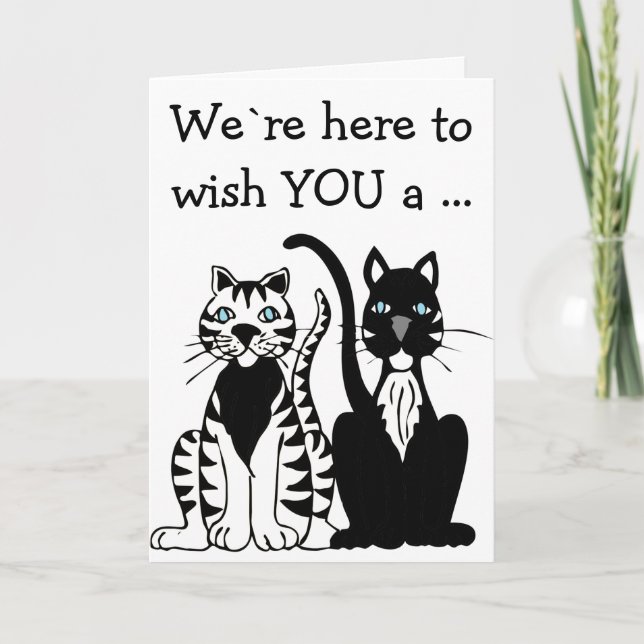 Happy Birthday Card: Zwei schwarzweiße Katzen Karte (Vorderseite)