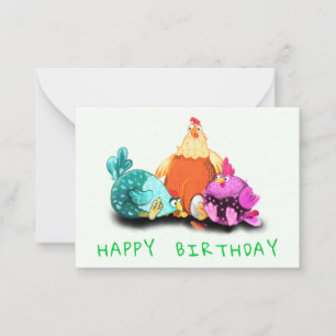 Happy Birthday Cards mit Funny Chickens Mitteilungskarte