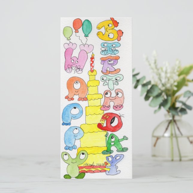 Happy Birthday Cartoon Blubble Characters (Stehend Vorderseite)