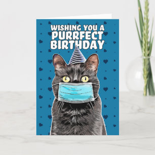 Happy Birthday Cartoon Cat in Face Mask Feiertagskarte