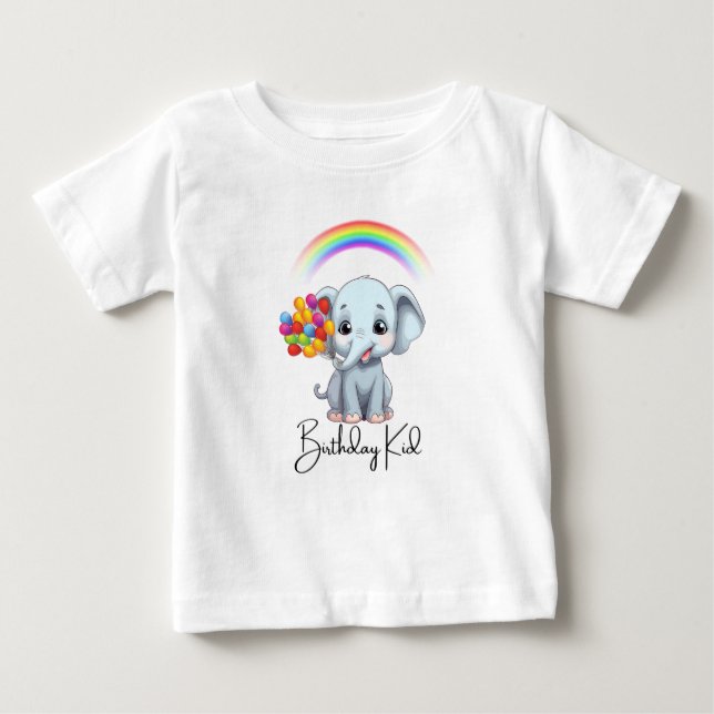 Happy Birthday Cartoon Elephant Themed Baby T-shirt (Vorderseite)