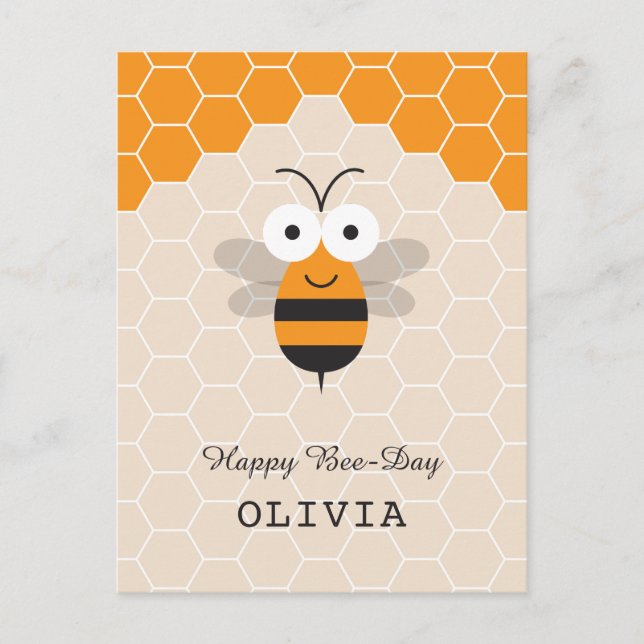 Happy Birthday Cartoon Niedlich Honey Bee Honeycom Postkarte (Vorderseite)