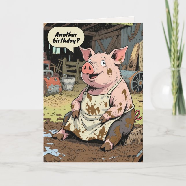 Happy Birthday Cartoon Pig in Mud Karte (Vorderseite)