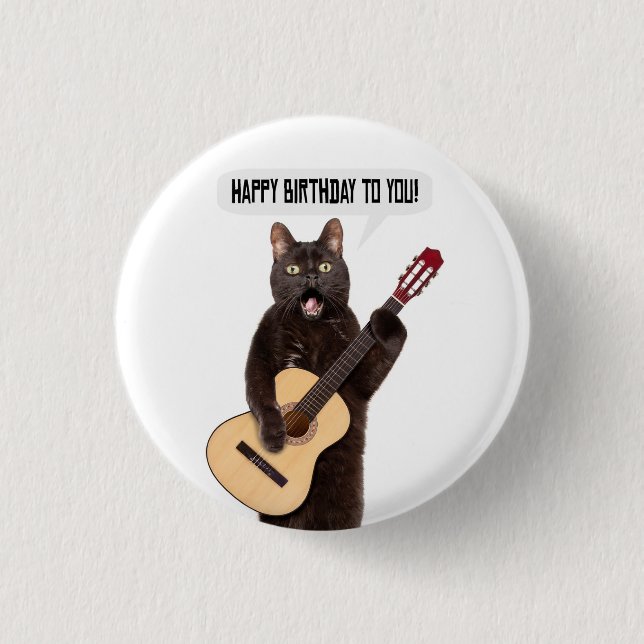 Happy Birthday Cat Gesang und Gitarre spielen Button (Vorderseite)