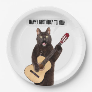 Happy Birthday Cat Gesang und Gitarre spielen  Pappteller