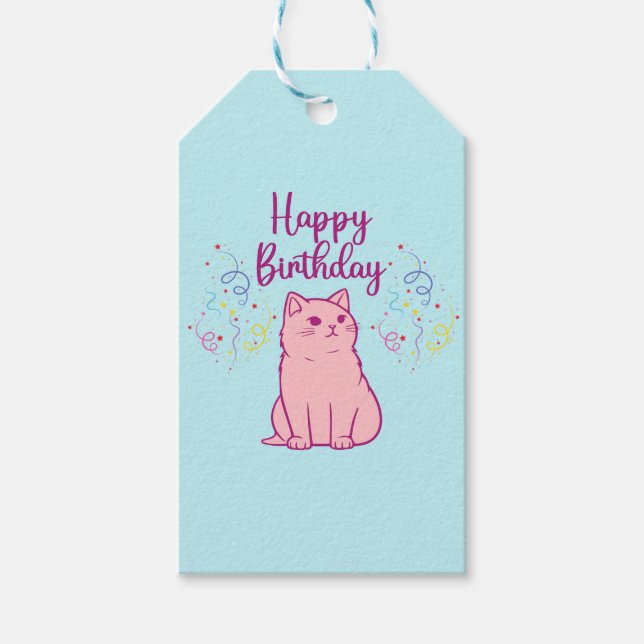 Happy Birthday Cat Geschenkanhänger (Vorderseite)