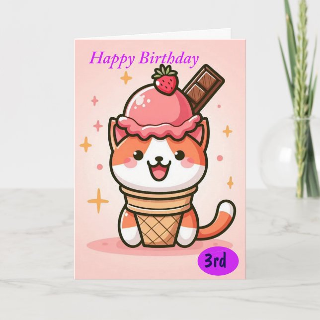 Happy Birthday Cat in Ice-Creme Cone Karte (Vorderseite)