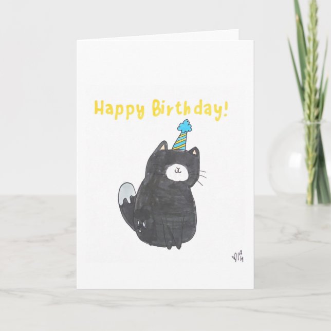 Happy Birthday Cat in Party Hat 1 Card Dankeskarte (Vorderseite)
