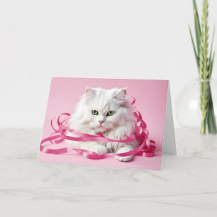 Happy Birthday Cat in Pink Ribbons Karte